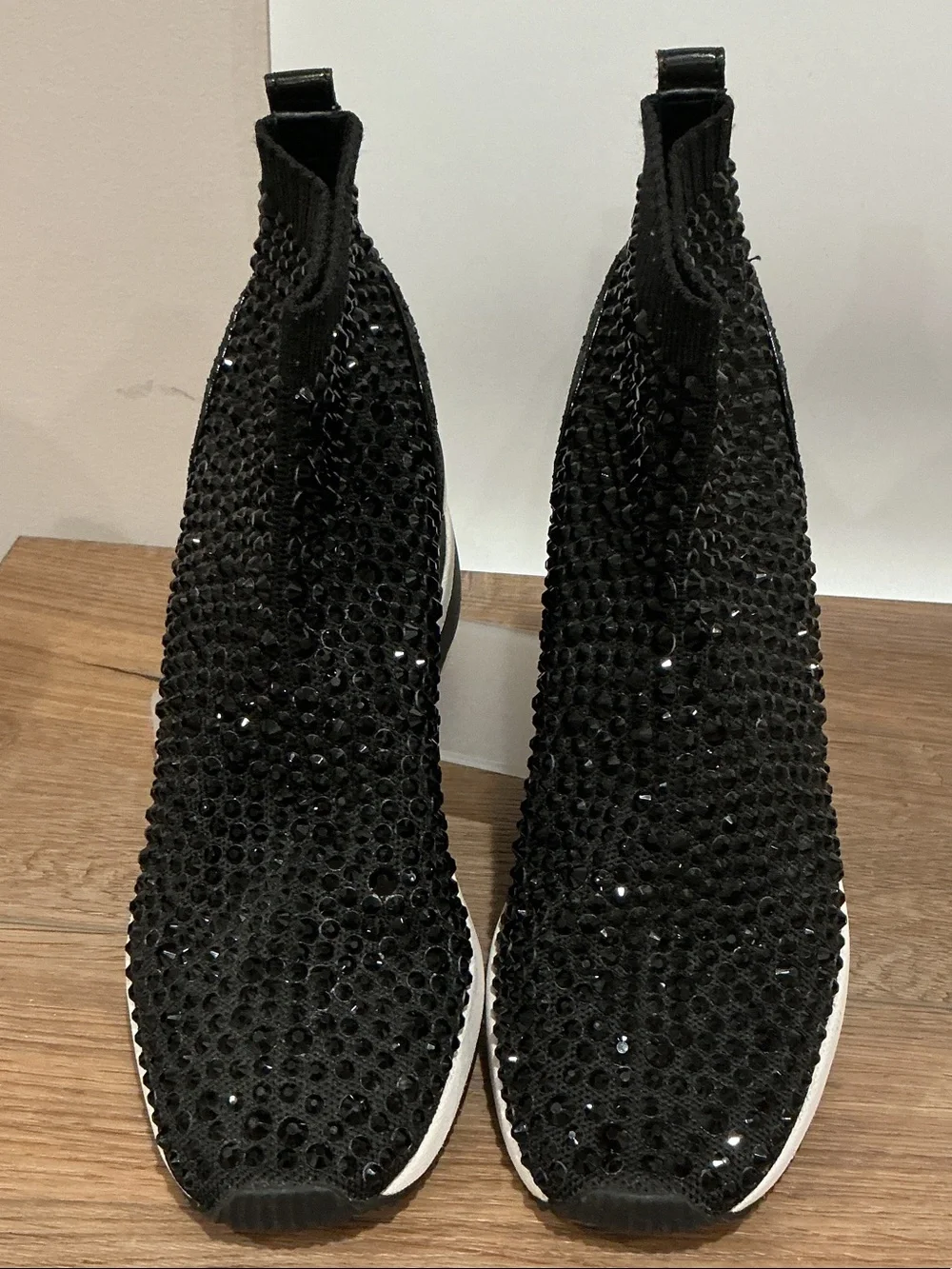 Michael Kors Skyler Wedge Stretch Knit Sock High Top Sneaker Black, Size 8